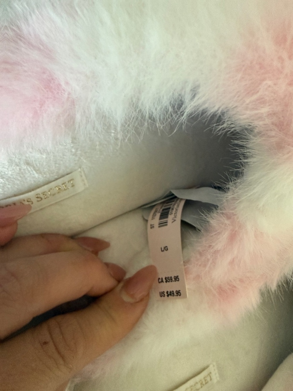 Victoria's Secret Pink and White Fuzzy Slippers with Gold Wing Patch - Picture 5 of 6